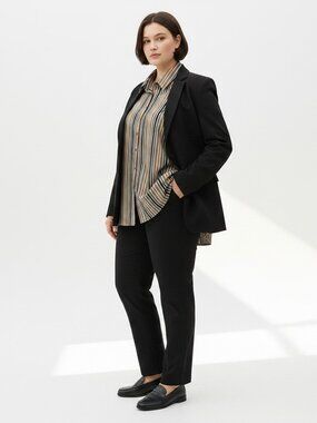 Foxcroft Wrinkle Free Black/Brown/White Striped Button Down Shirt 24W